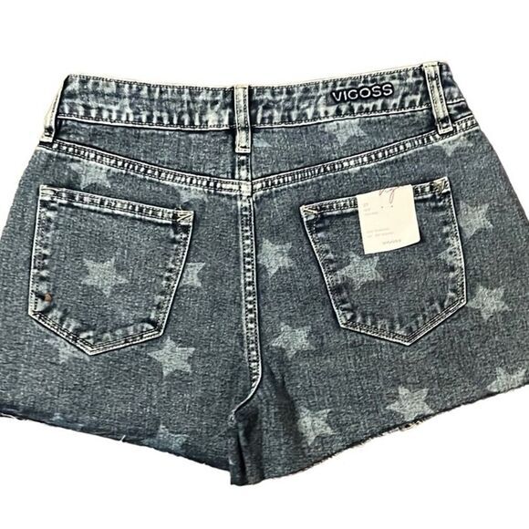 Vigoss Ace Shorts Size 27 Blue High Rise Star Deco New Raw Edge Hem Denim NWT - Picture 5 of 10